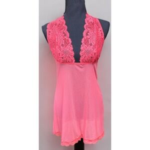 Y2K‎ Frederick's of Hollywood Coral Lace Mesh Coquette Fairycore Halter Lingerie